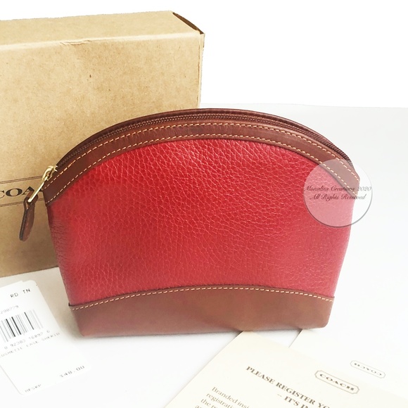 Coach Cosmetic Case Sheridan Collection Red & Tan Leather 4308 NIB NOS Vintage - Picture 3 of 13